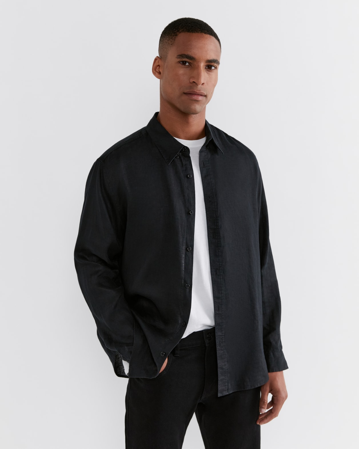 Hux Linen Shirt in WASHED BLACK