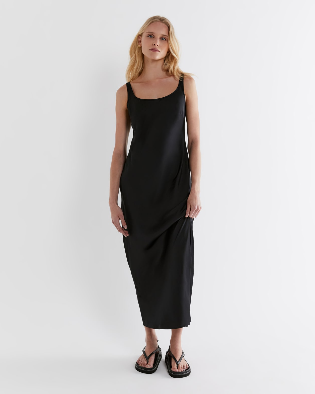 Maddi Shiny Slip Dress in BLACK