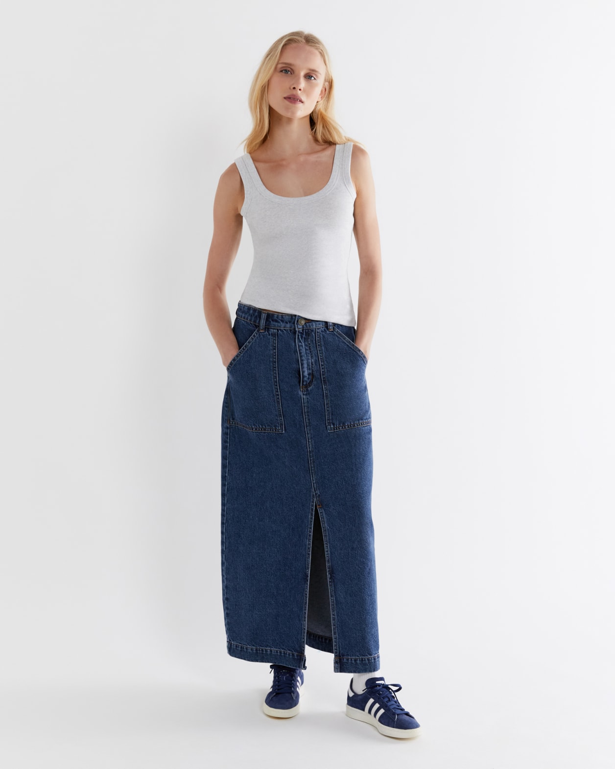 Celina Cotton Rib Crew Tank in GREY MARLE
