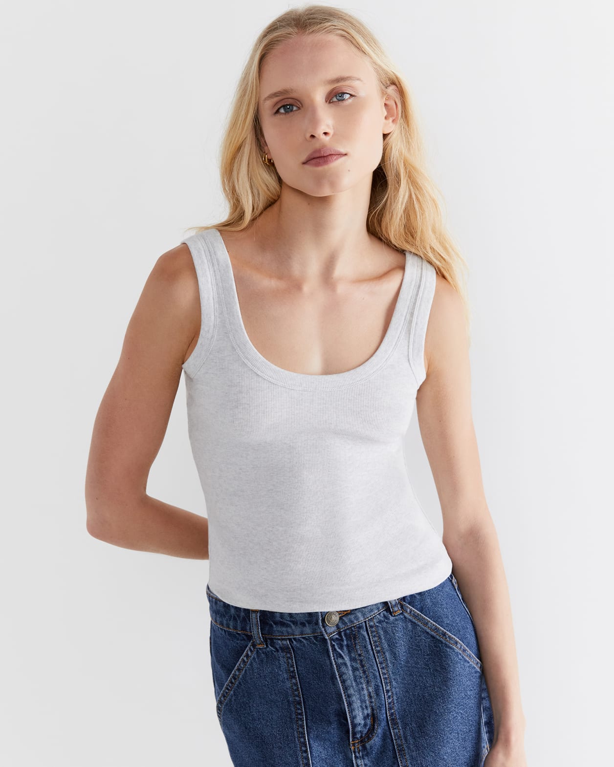 Celina Cotton Rib Crew Tank in GREY MARLE