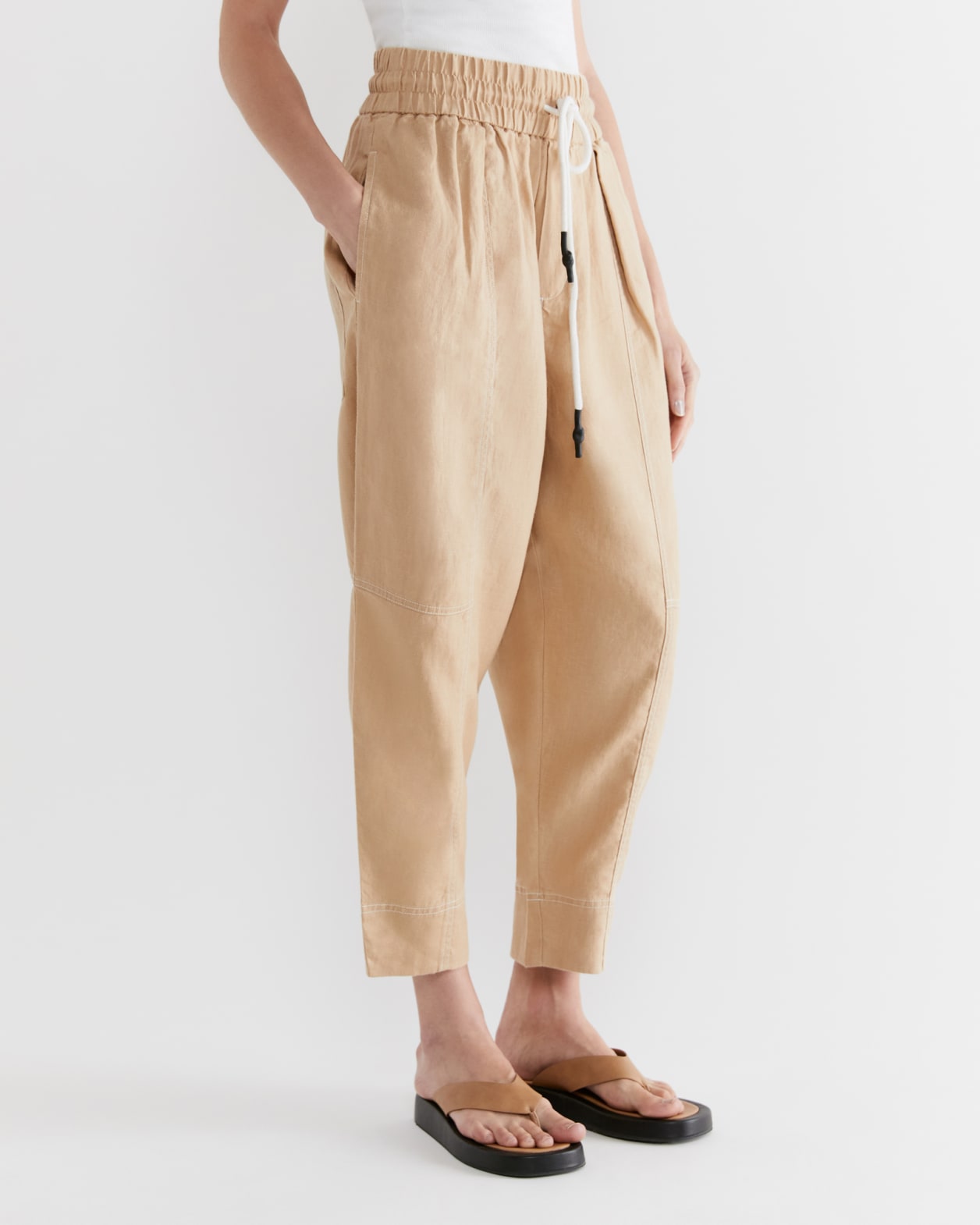 Sabine Linen Pull On Pant in SAND