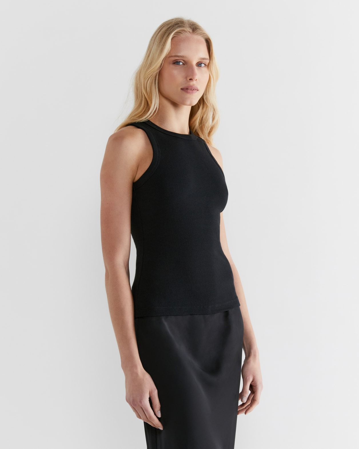 Harlowe Cotton Rib Tank in BLACK