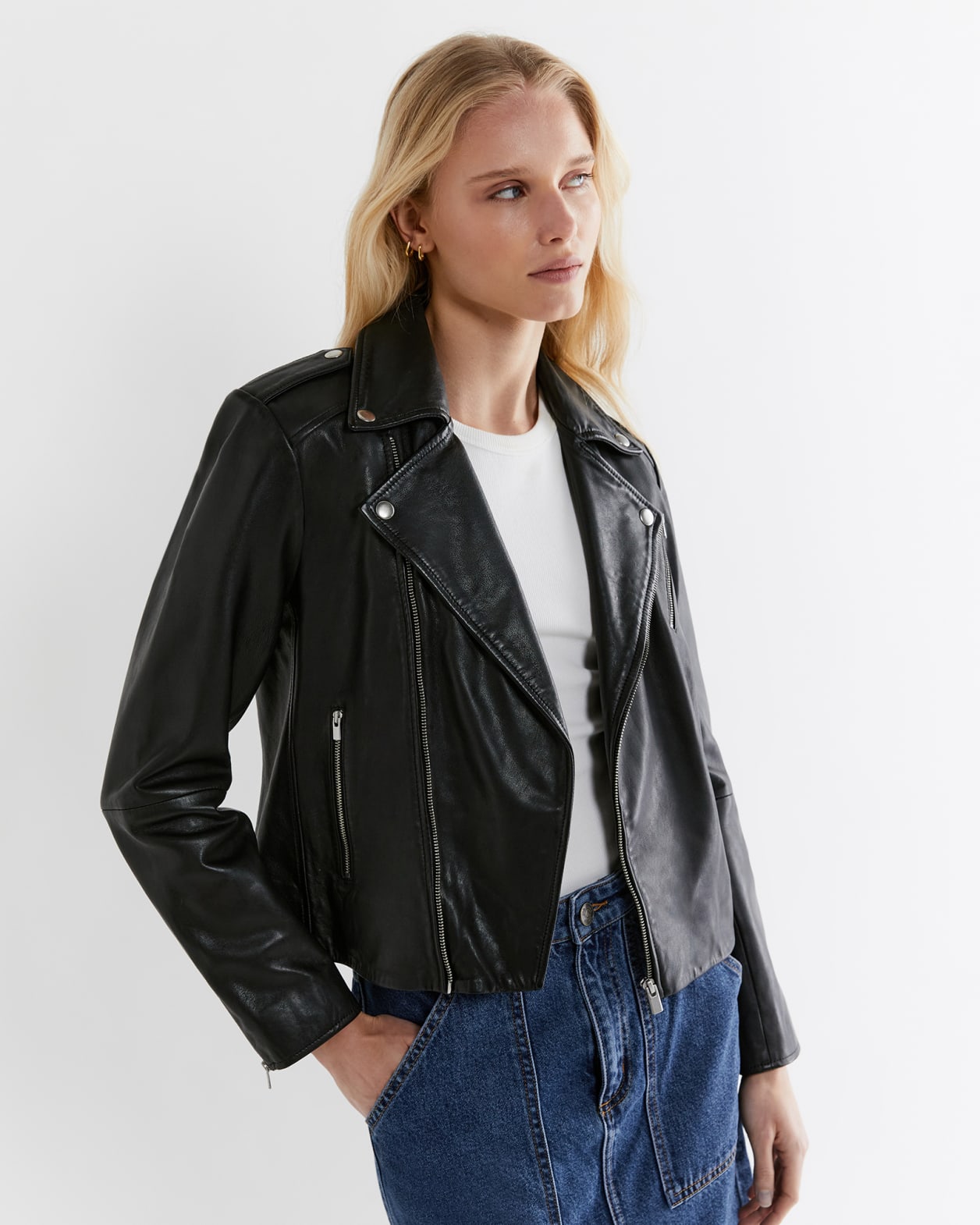 Leather Biker Jacket in BLACK