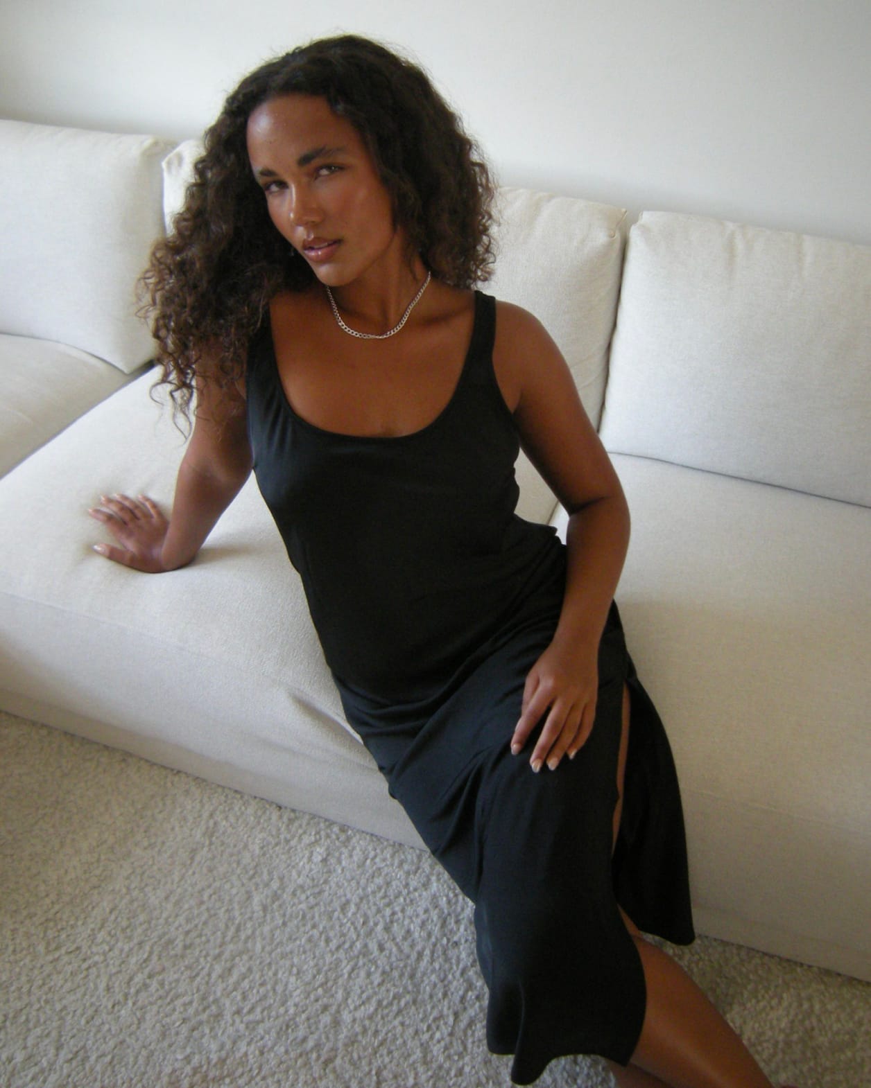 Maddi Shiny Slip Dress in BLACK