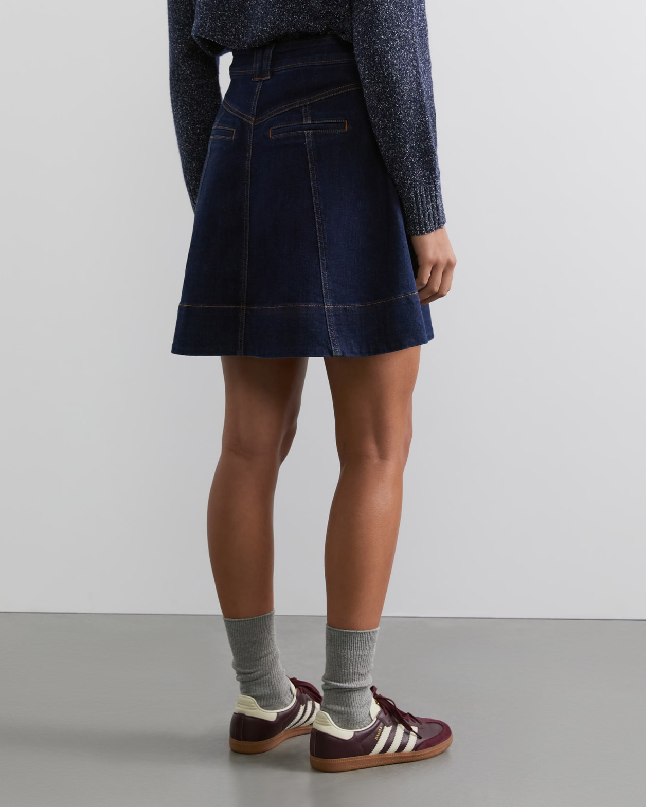 Michelle Seam Denim Mini Skirt in RAW WASH