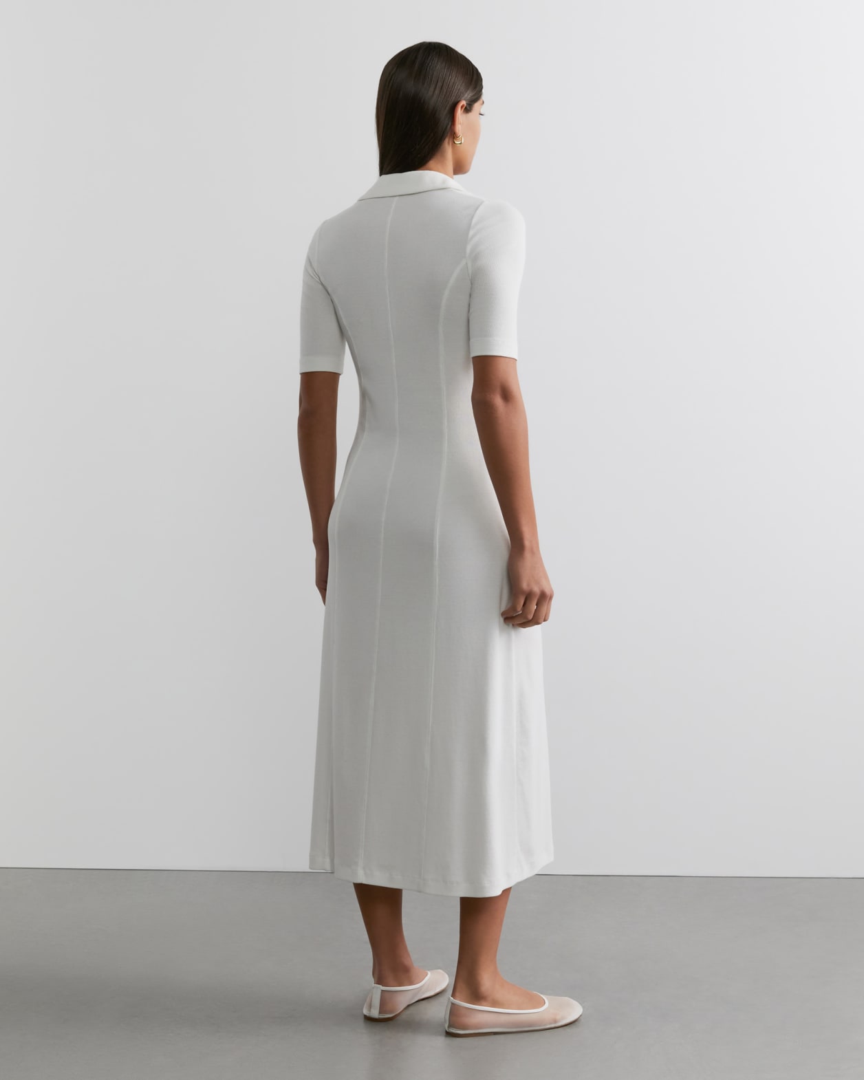 Celina Cotton Rib Polo Dress in WHITE