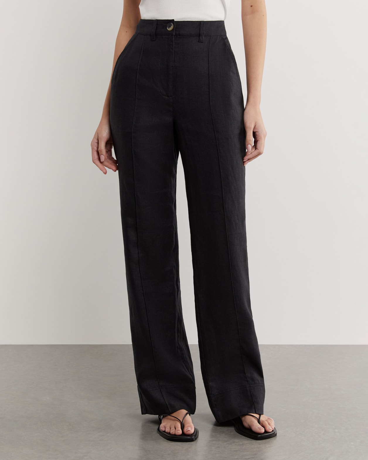 Kayla Linen Pintuck Pant in BLACK