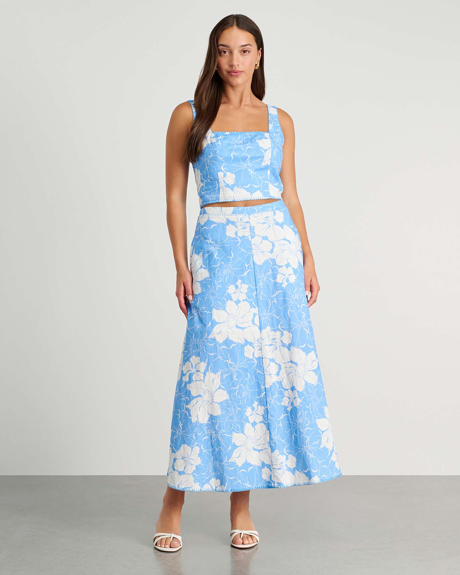 Fiore Linen Maxi Skirt in Sky Blue | JAG