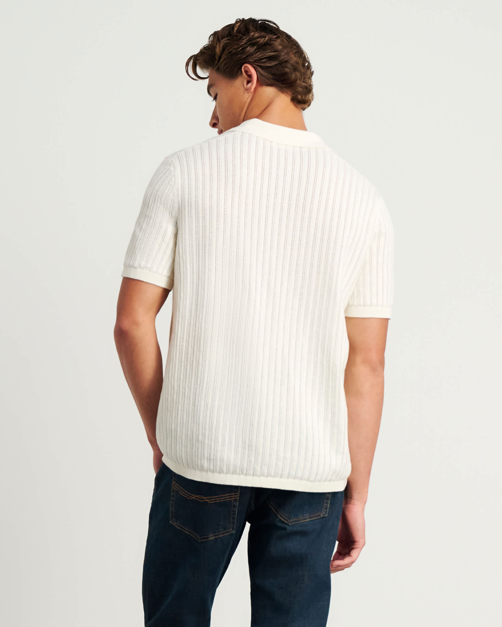 Billy Textured Knit Polo in Off White | JAG Billy Textured Knit Polo in Off White | JAG