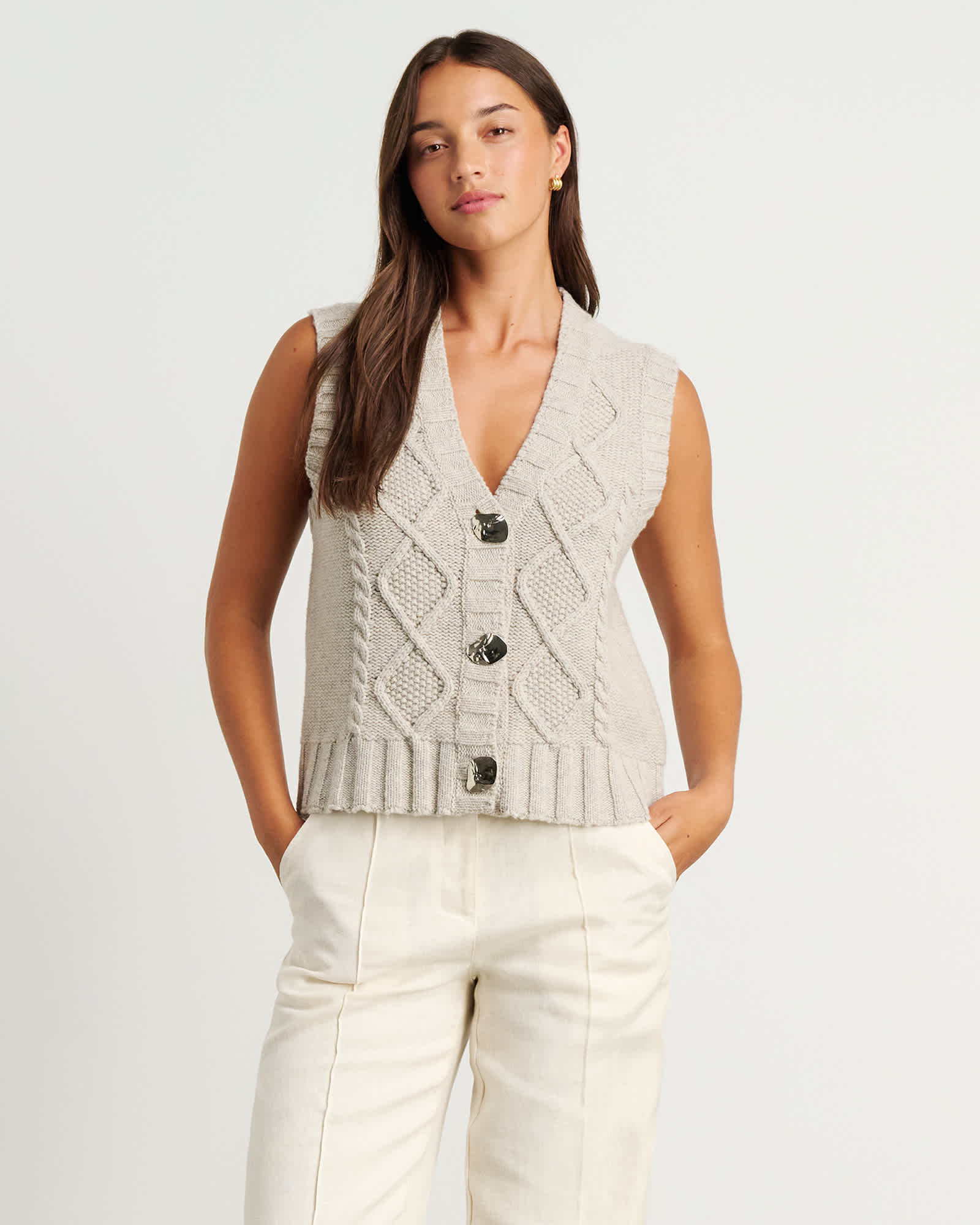 Amazon.com: Knit Vest Chunky Top Oatmeal Color Regular Fit