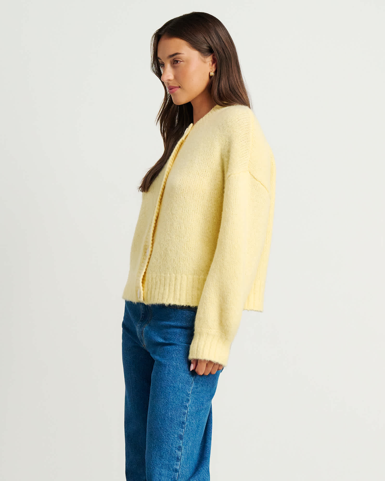 Lily Fluffy Knit Cardigan in Sunshine | JAG