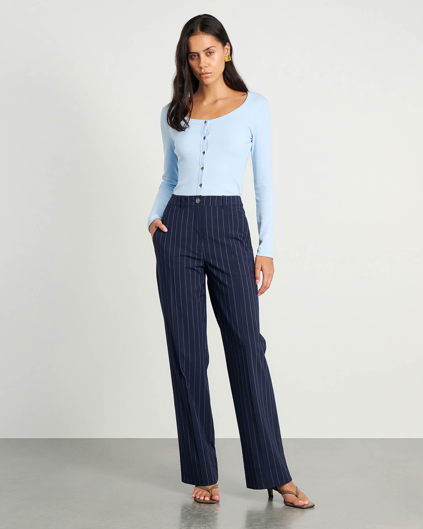 Gia Pinstripe Tuck Pant
