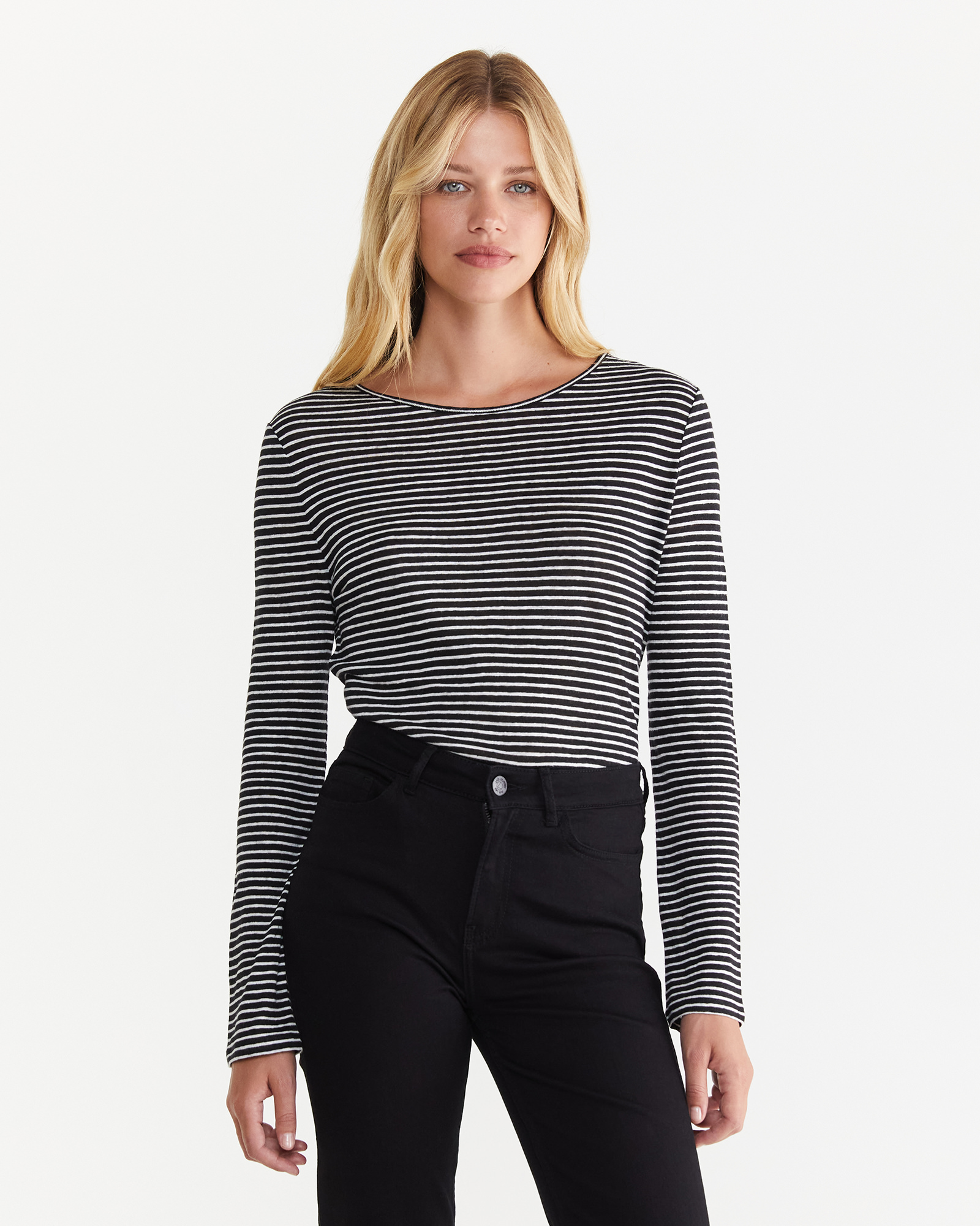Black and white striped long sleeve shirt top womens