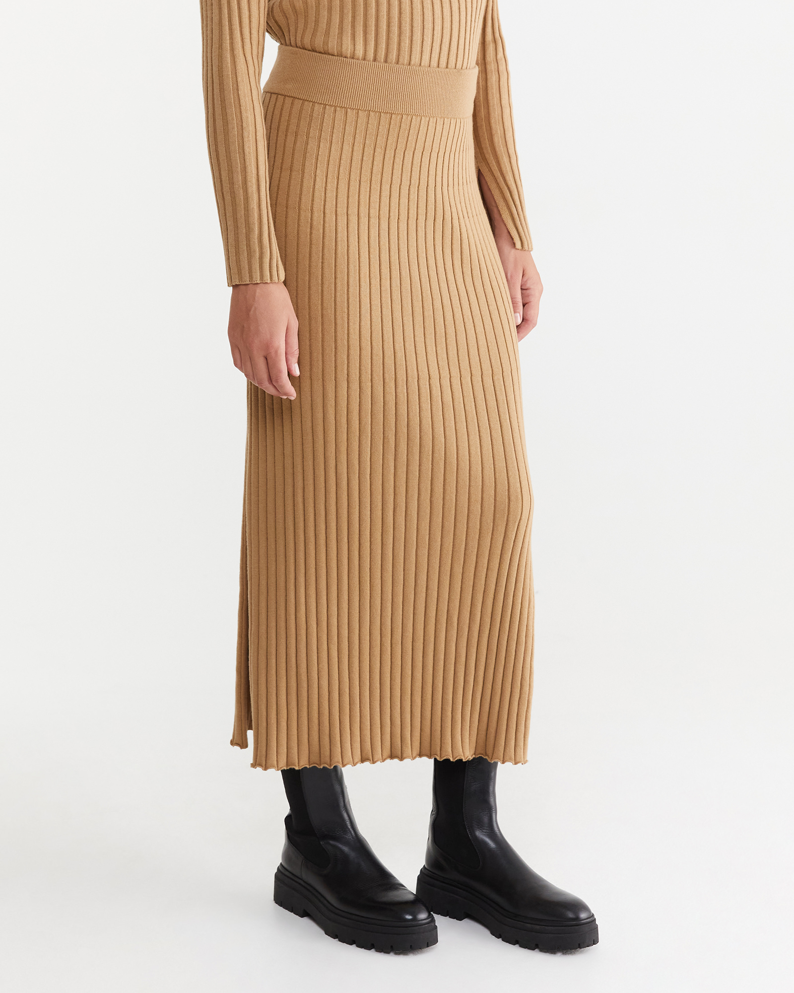 Organic Cotton Wool Slit Knit Skirt JAG
