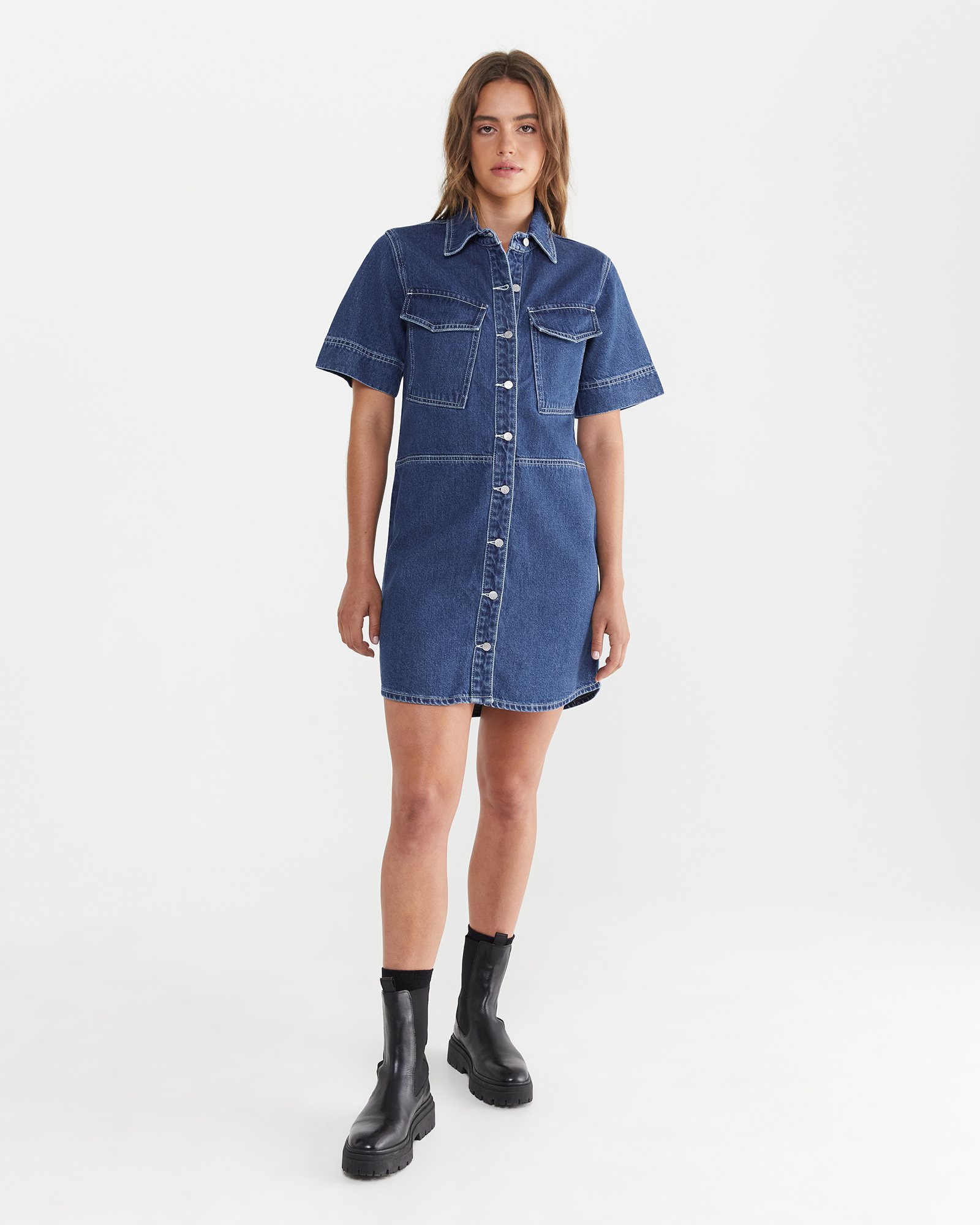 Short sleeve denim dress zara clearance