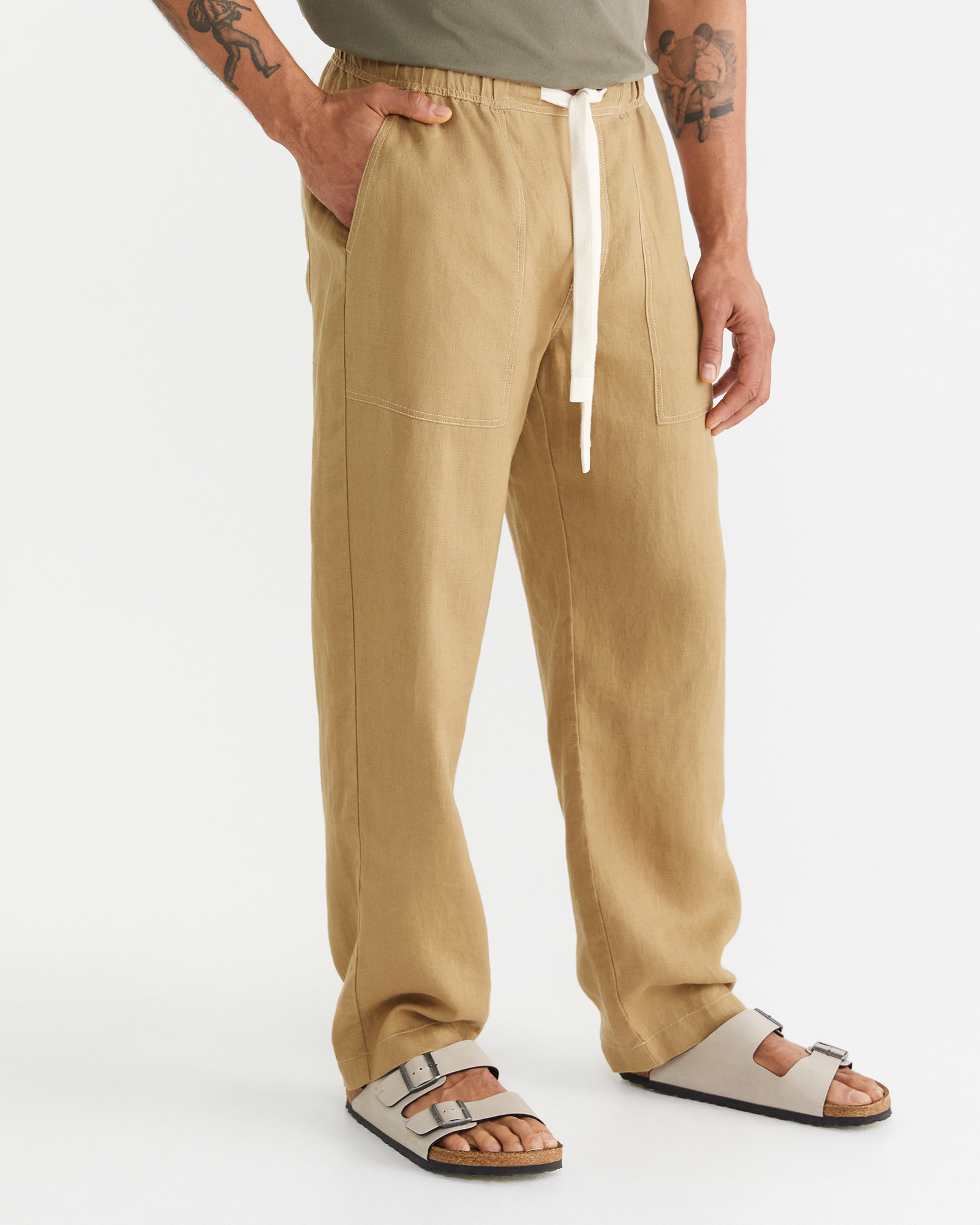 Men Linen blend Casual Pants Trousers Long Loose Drawstring Elastic Waist  S-5XL | eBay