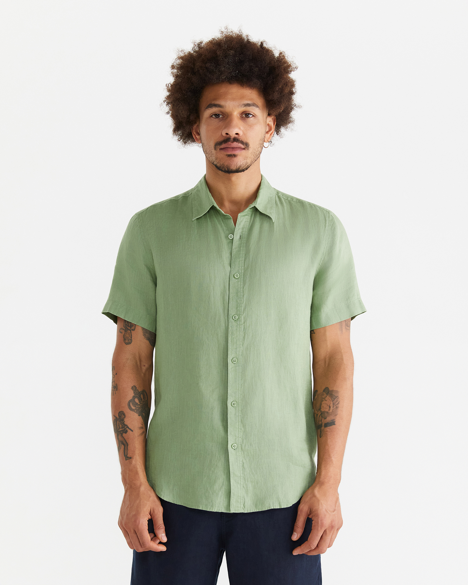 Green short sleeve button up sale