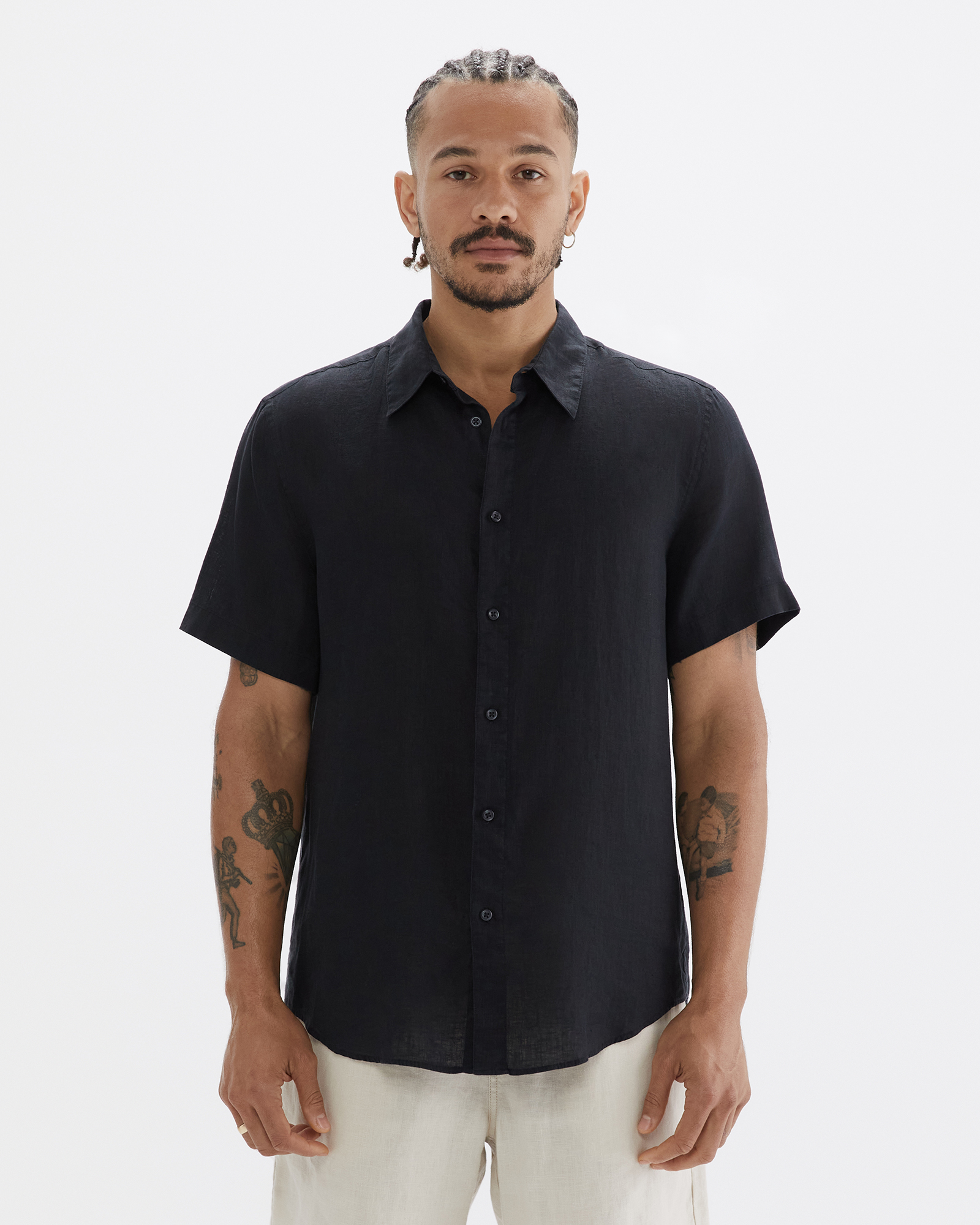 Palmer Short Sleeve Linen Shirt in Washed Black JAG