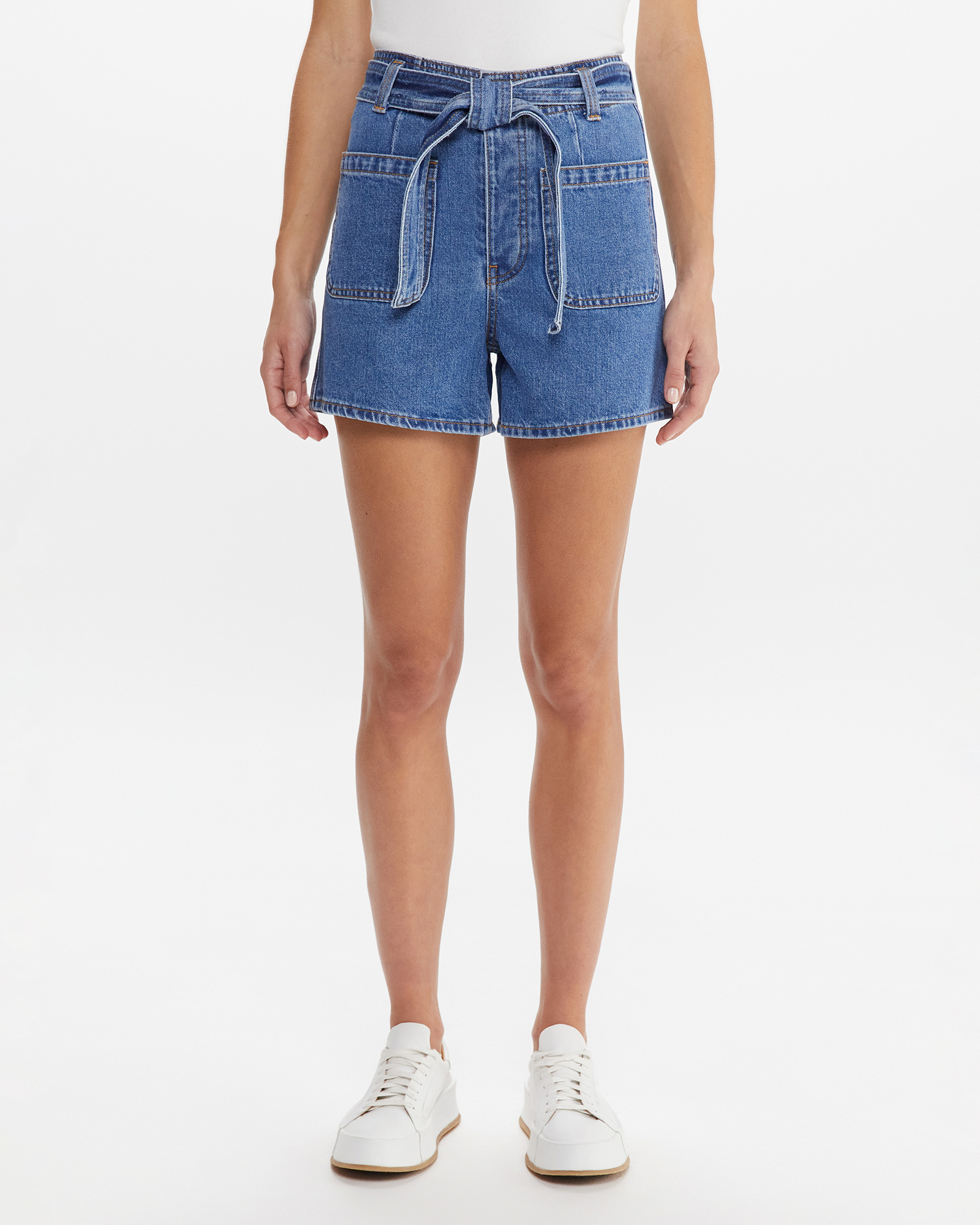 Tie front denim shorts store