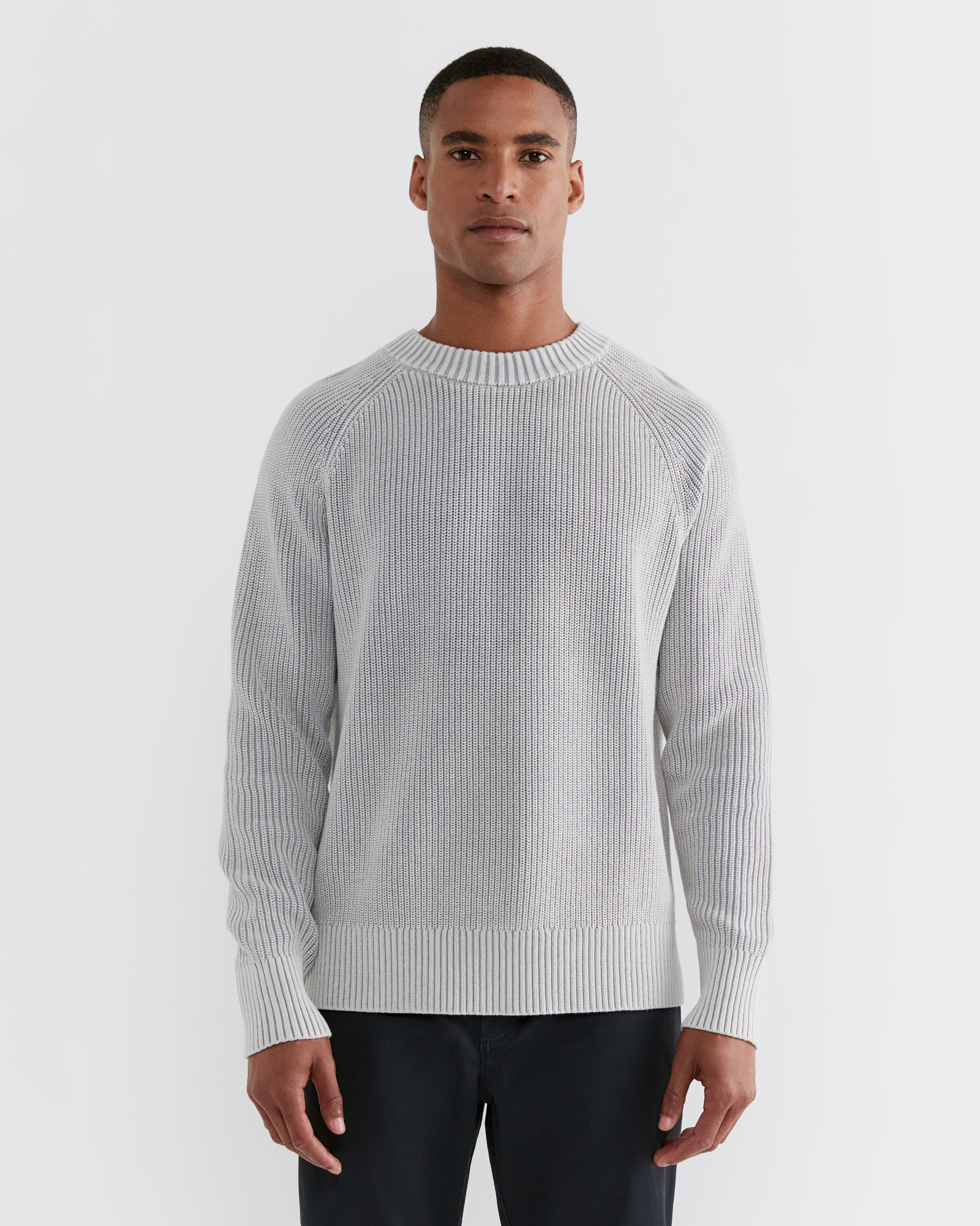 Leon Cotton Rib Crew Neck in Grey | JAG