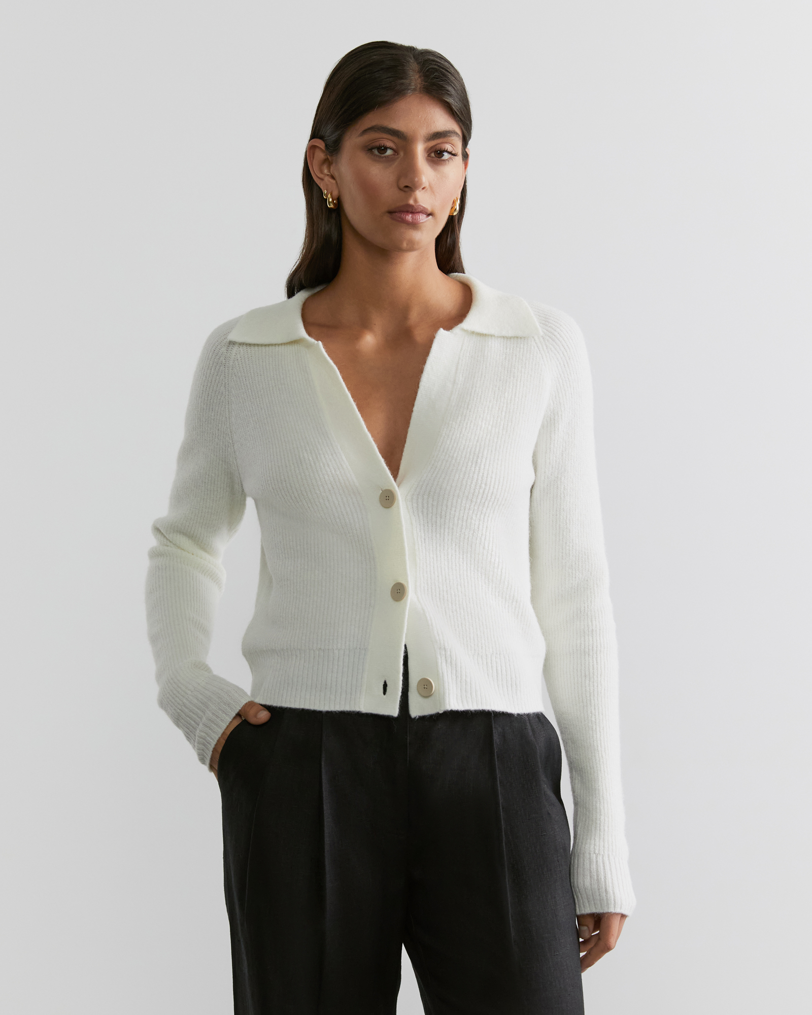 Allie Fuzzy Knit Collar Cardi | JAG