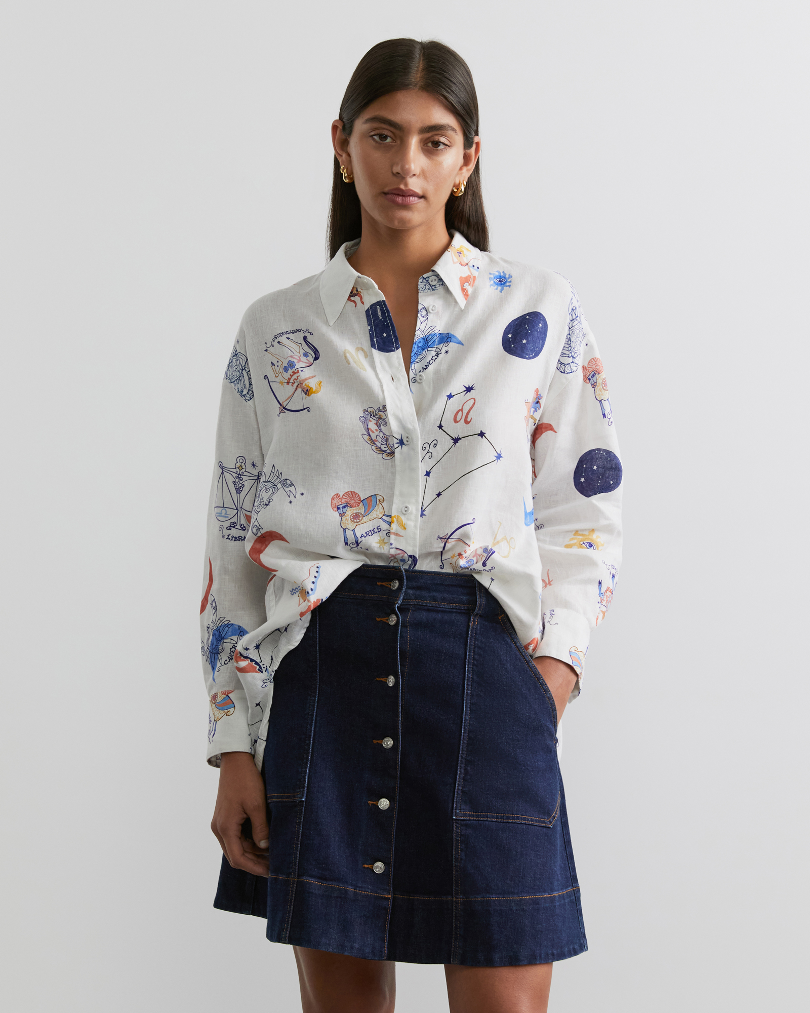 Jolene Linen Zodiac Shirt in Whitemulti JAG