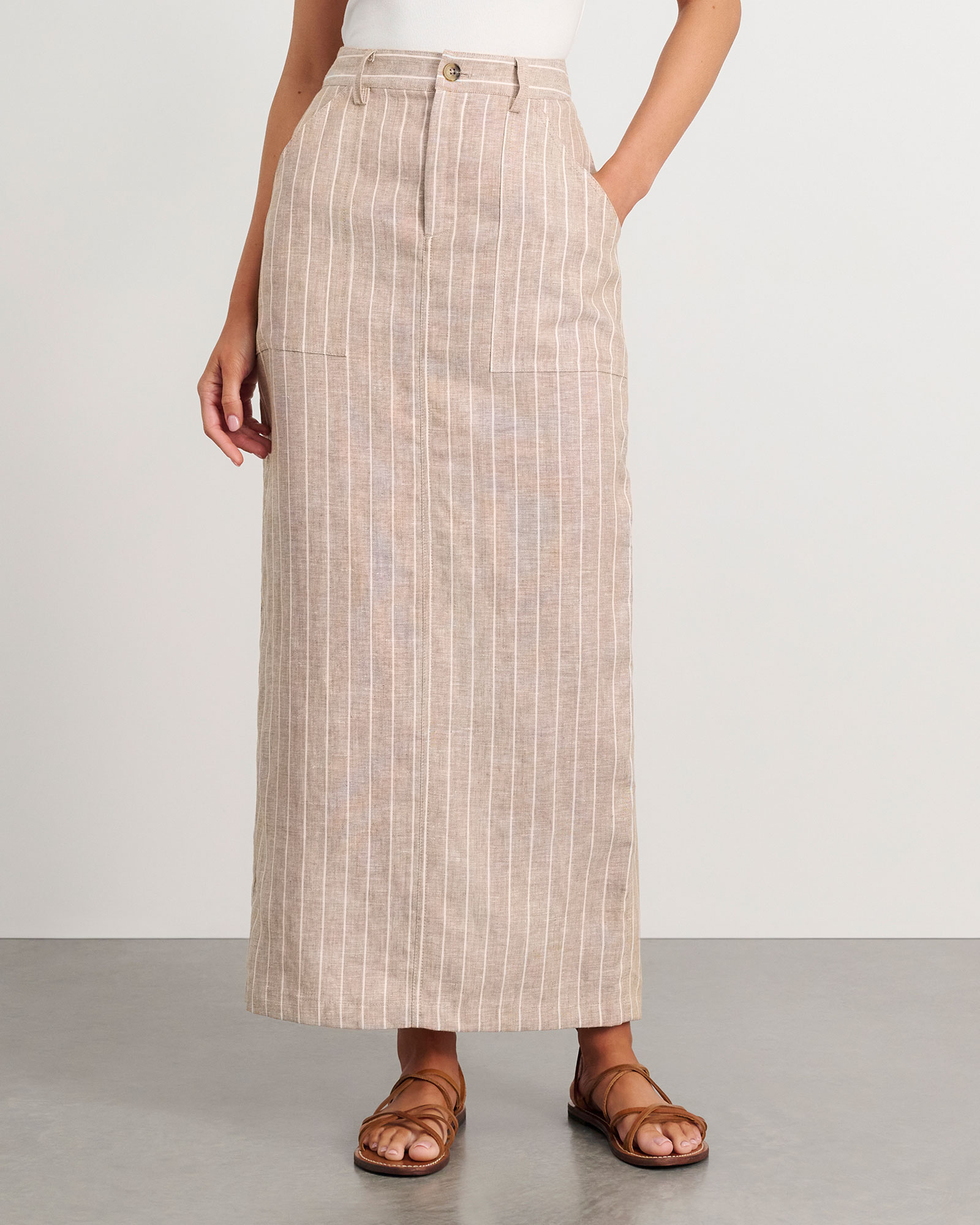 Striped linen skirt cheap