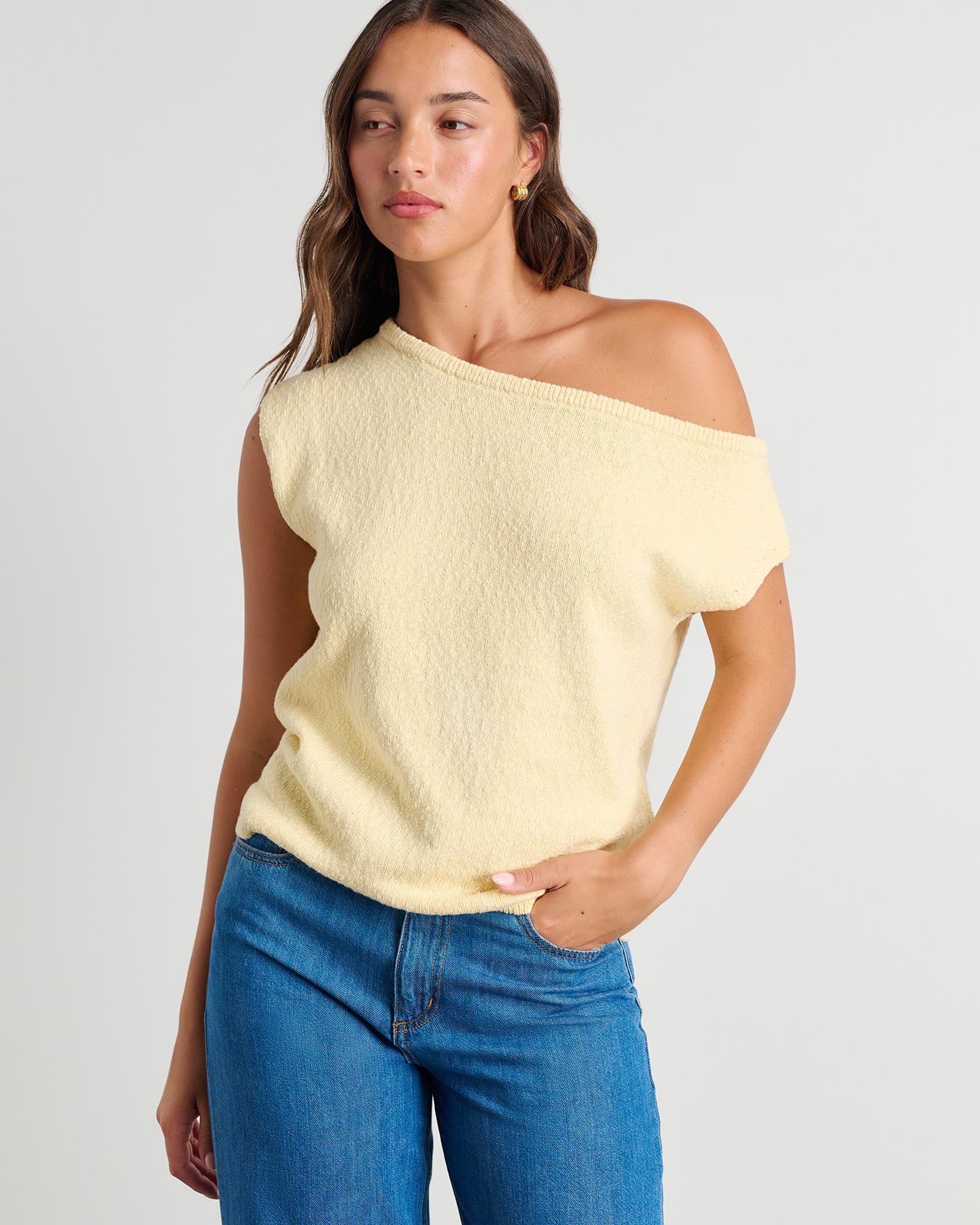 【最安値挑戦】 Arden Off Shoulder Knit in Pale Sun | JAG サロペット・オーバーオール・オールインワン